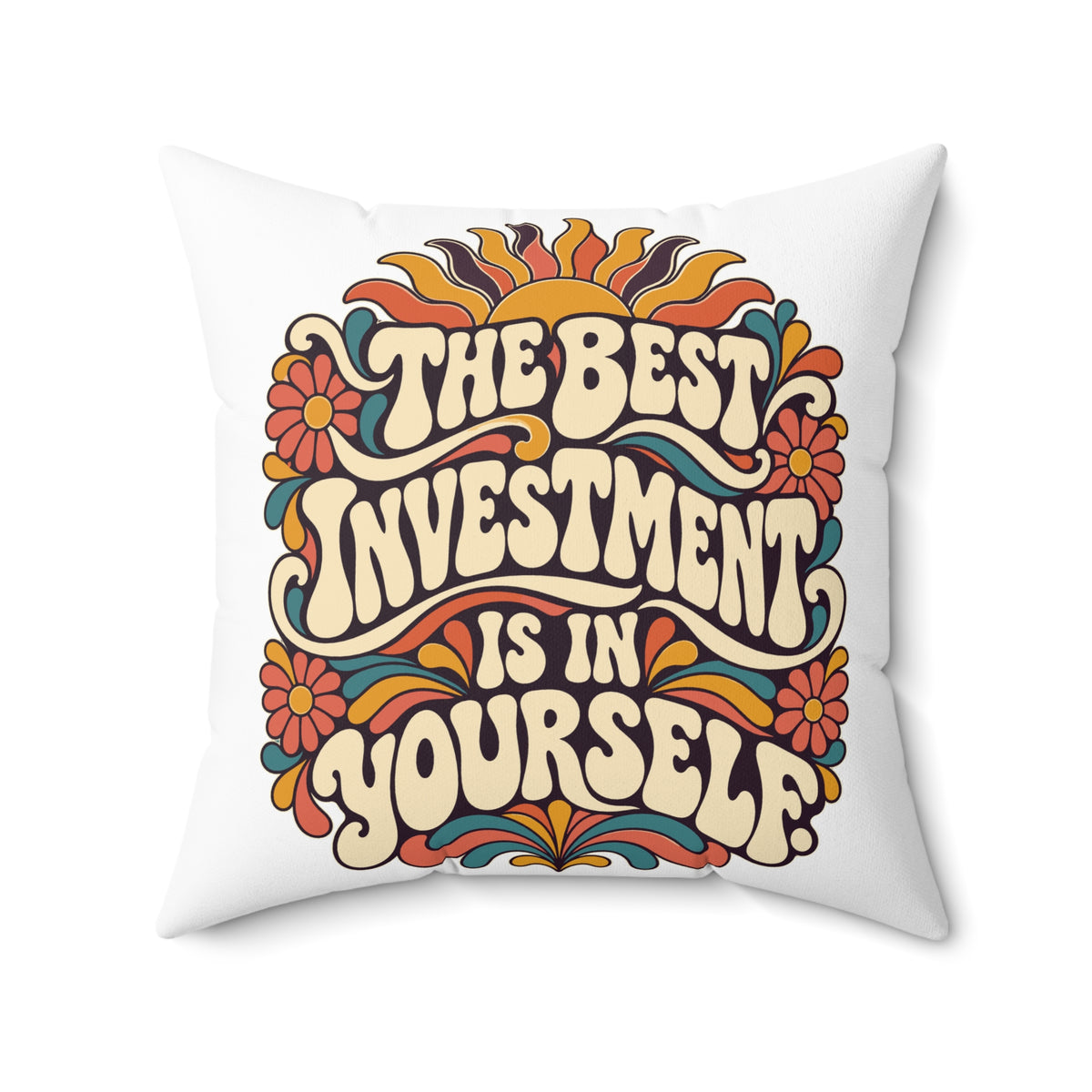 The Best Investment Is In Yourself — Retro & Psychedelic, white pillow — 20-inch front