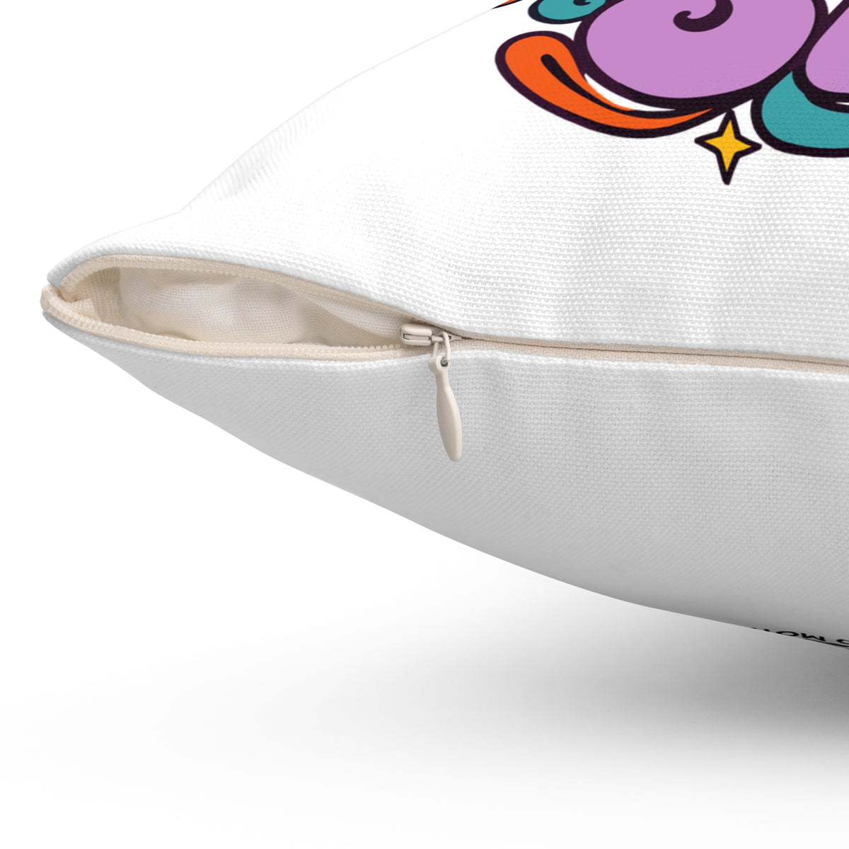 My Life Is A Comedy And I'm The Star. White Spun Polyester Square Pillow — Retro & Psychedelic