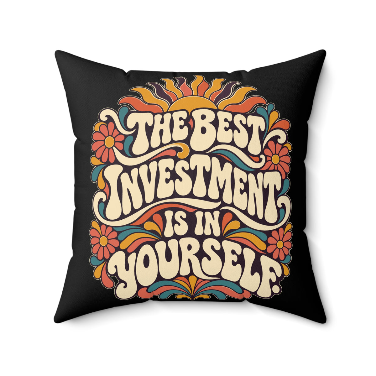 The Best Investment Is In Yourself — Retro & Psychedelic, black pillow — 20-inch front