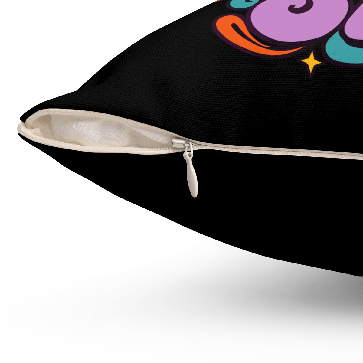 My Life Is A Comedy And I'm The Star. Black Spun Polyester Square Pillow — Retro & Psychedelic