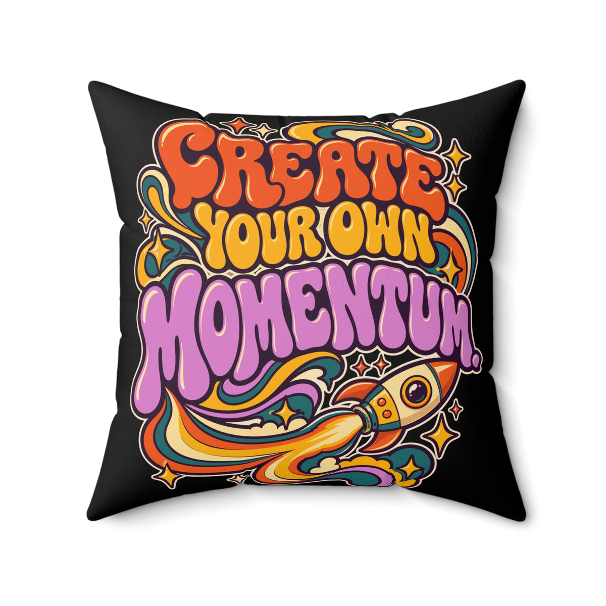 Create Your Own Momentum. Black Spun Polyester Square Pillow — Retro & Psychedelic