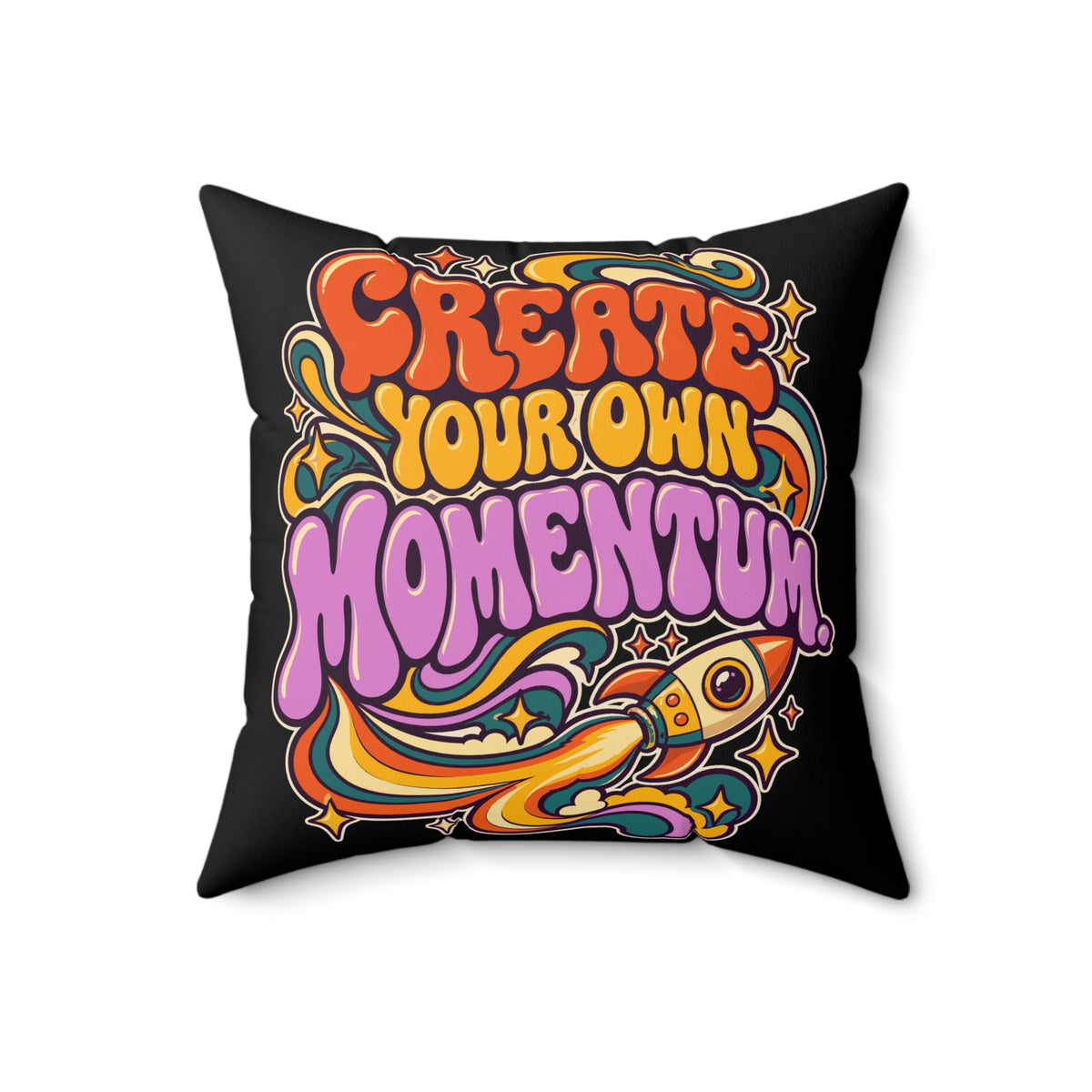 Create Your Own Momentum. Black Spun Polyester Square Pillow — Retro & Psychedelic