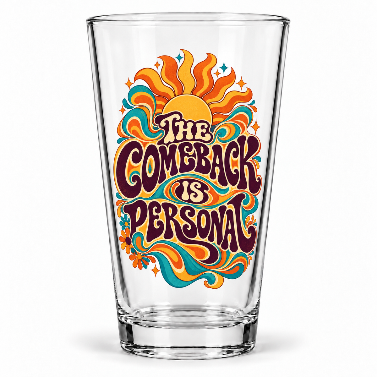 The Comeback Is Personal — Retro & Psychedelic — clear 16 oz pint glass hero