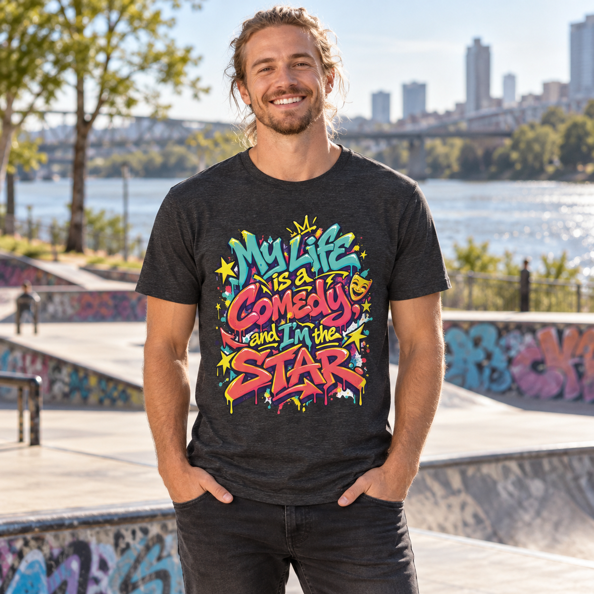 My Life Is A Comedy And I'm The Star. — Graffiti & Street Art — Dark Grey Heather — lifestyle
