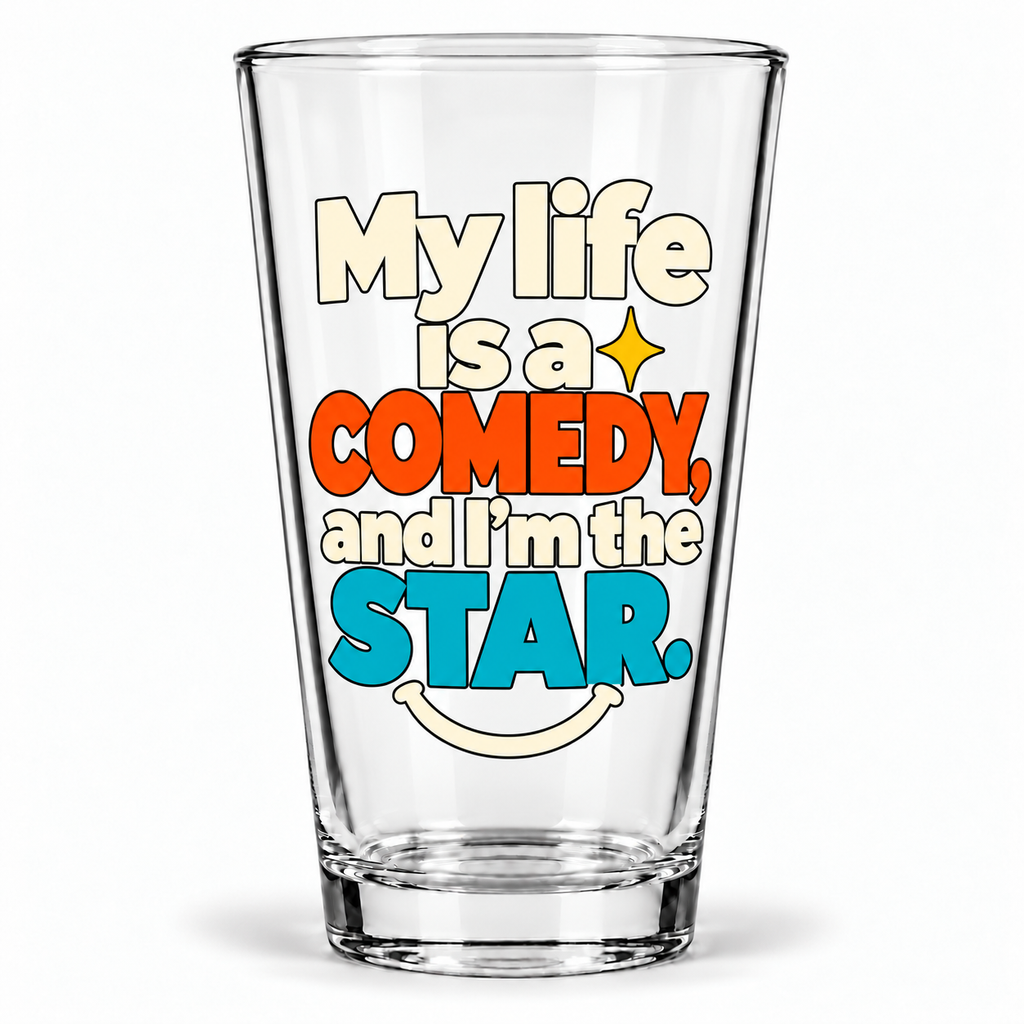 Modern & Minimalist — clear 16 oz Comedy pint glass