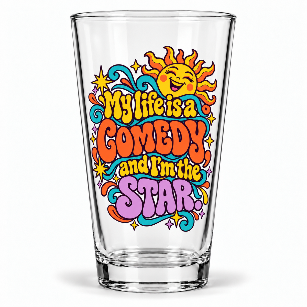 Retro & Psychedelic — clear 16 oz Comedy pint glass