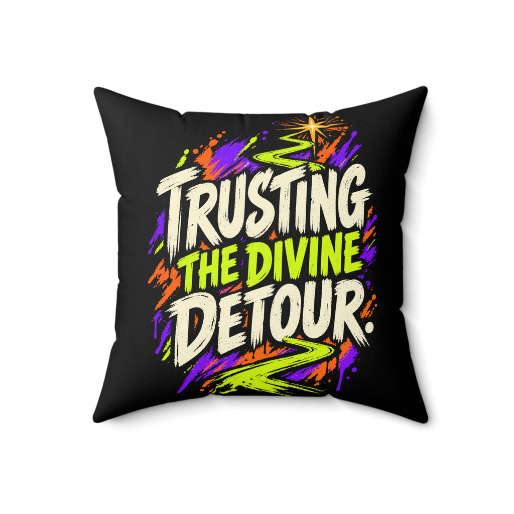 Trusting the divine detour. — grunge-vibrant — black pillow — 18-front