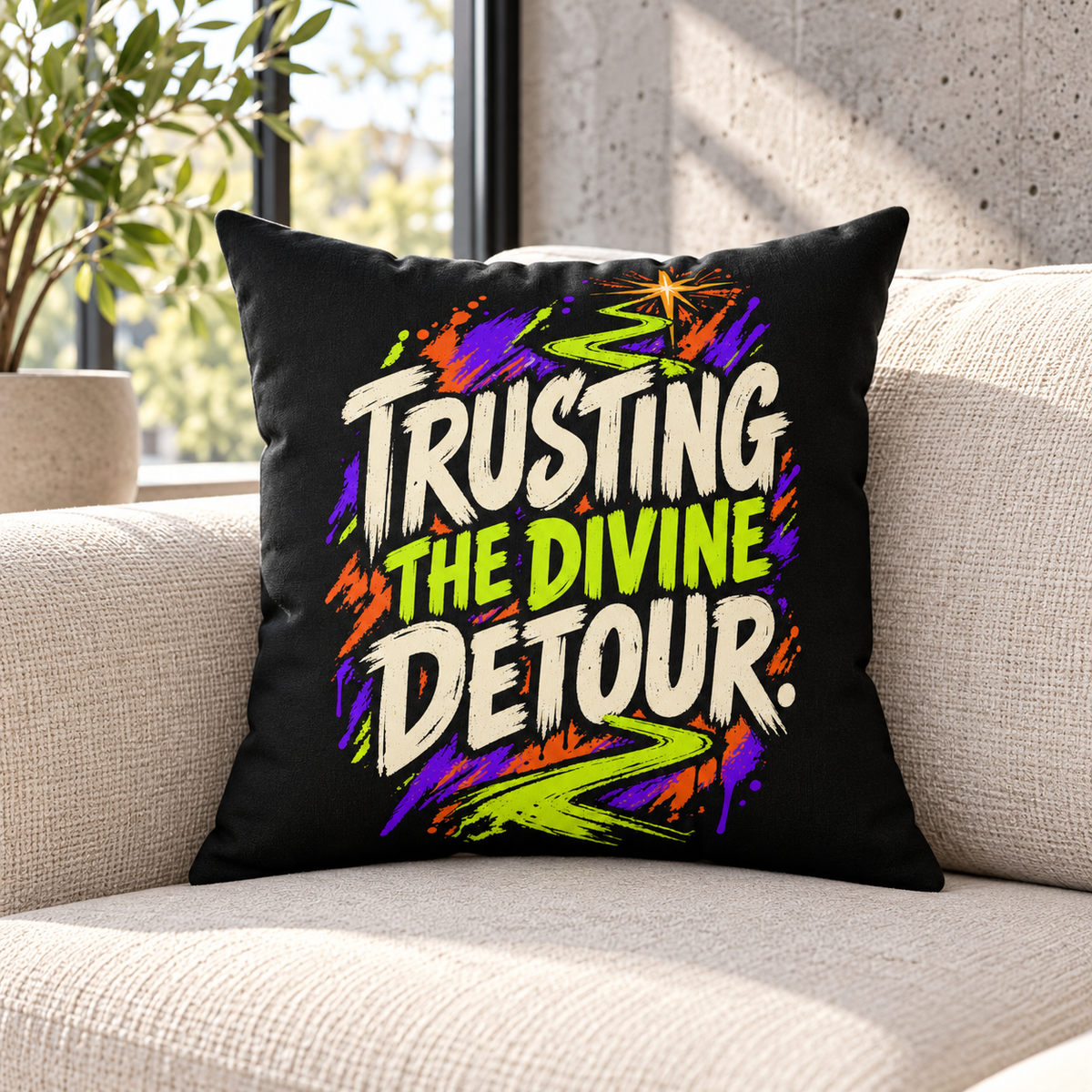 Trusting the divine detour. — grunge-vibrant — black pillow — lifestyle