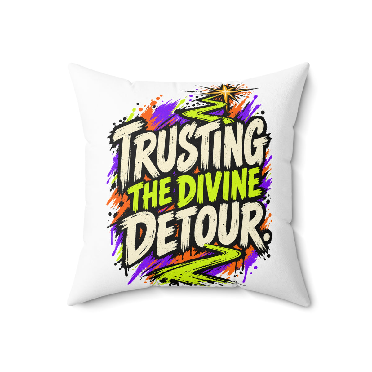 Trusting the divine detour. — grunge-vibrant — white pillow — 18-front