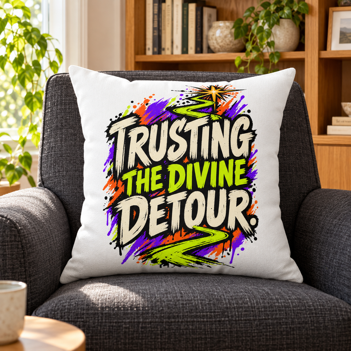 Trusting the divine detour. — grunge-vibrant — white pillow — lifestyle