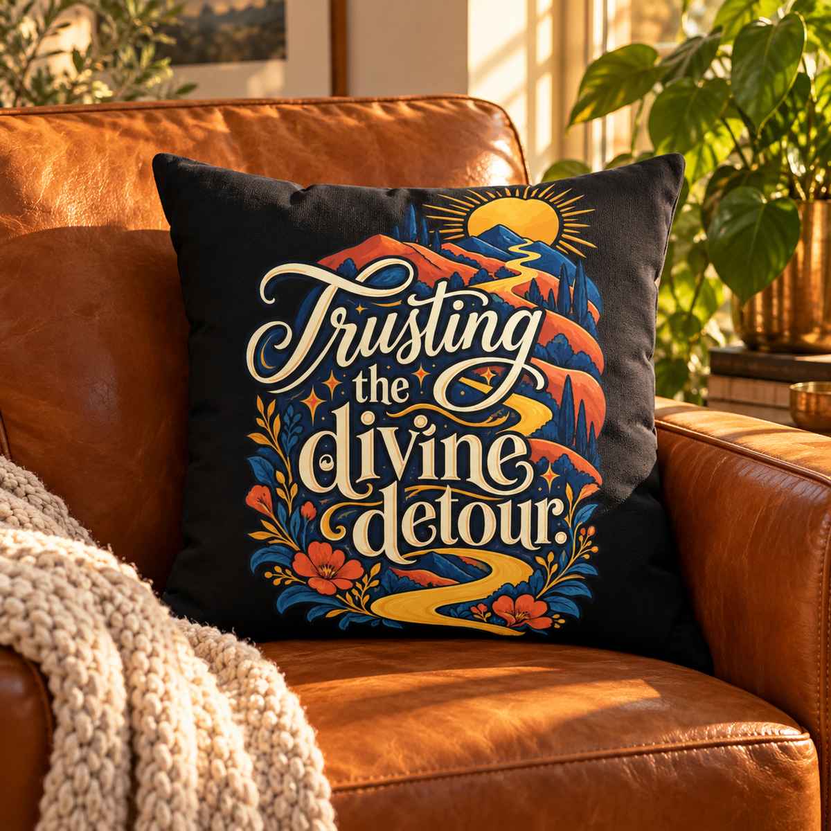 Trusting the divine detour. — inspirational-artistic — black pillow — lifestyle