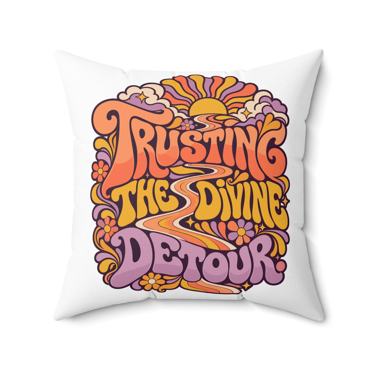 Trusting the divine detour. — retro-psychedelic — white pillow — 20-front