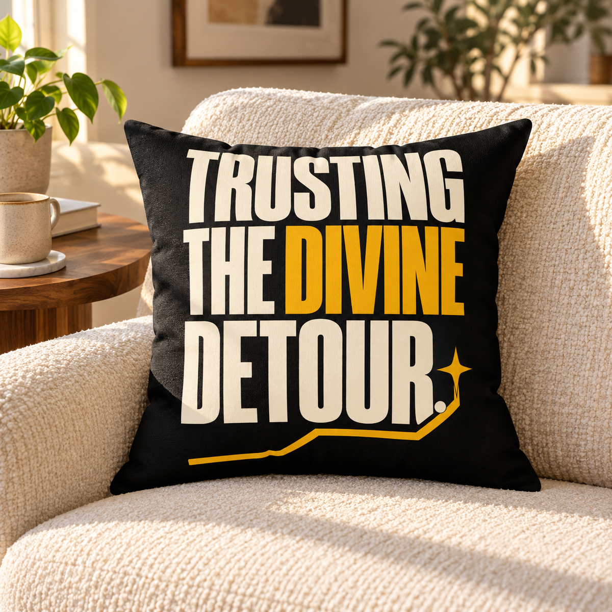 Trusting the divine detour. — simple-direct — black pillow — lifestyle
