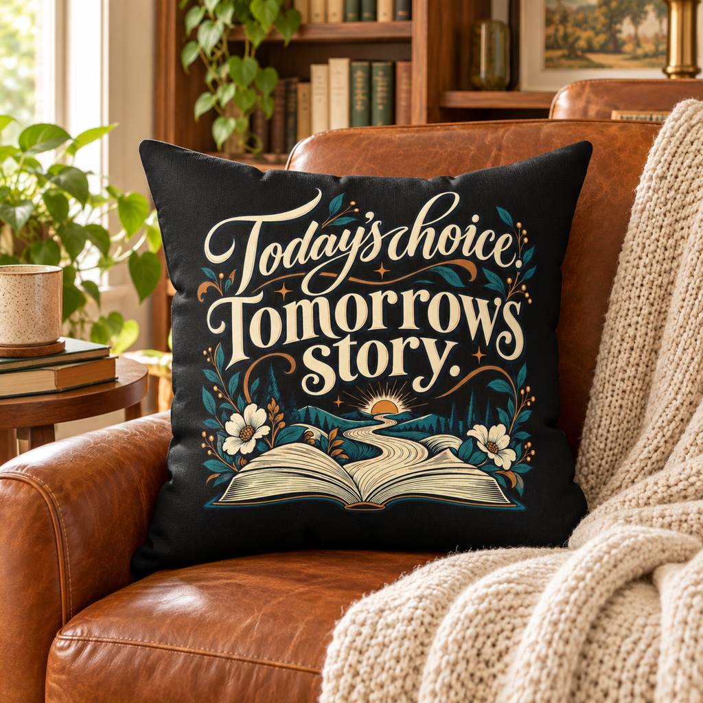 Today’s choice. Tomorrow’s story. — Inspirational & Artistic — Black pillow — lifestyle