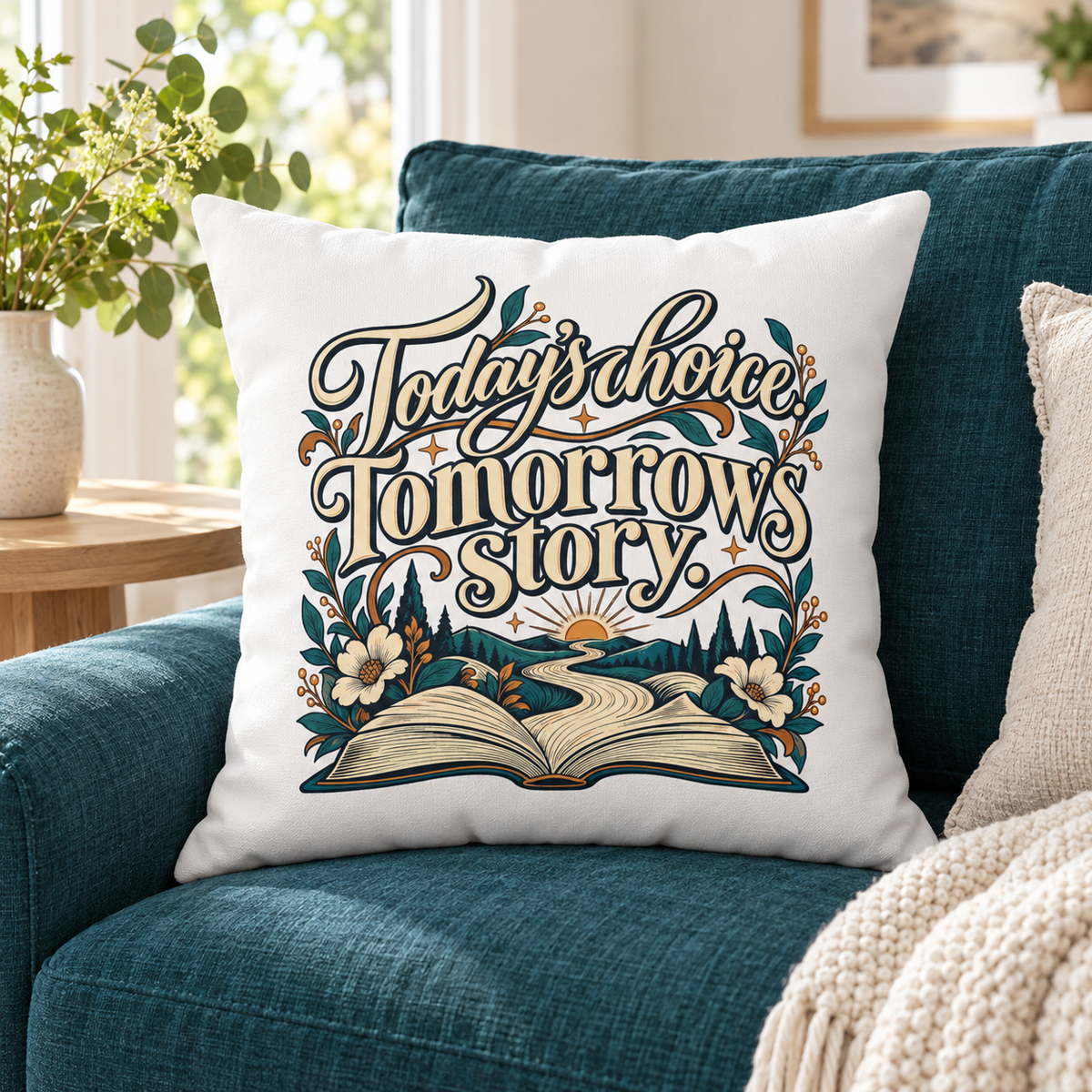 Today’s choice. Tomorrow’s story. — Inspirational & Artistic — White pillow — lifestyle