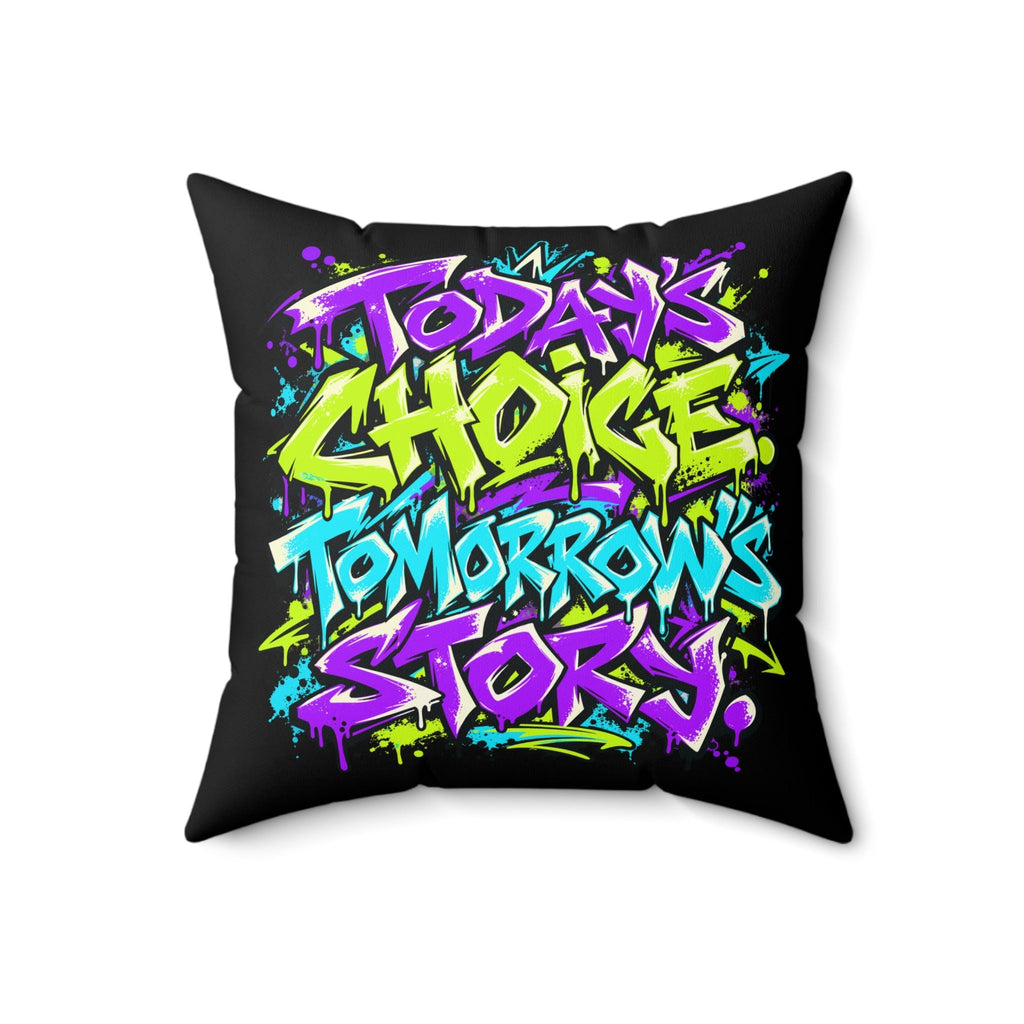 Today’s choice. Tomorrow’s story. — Graffiti & Street Art — black pillow — front18