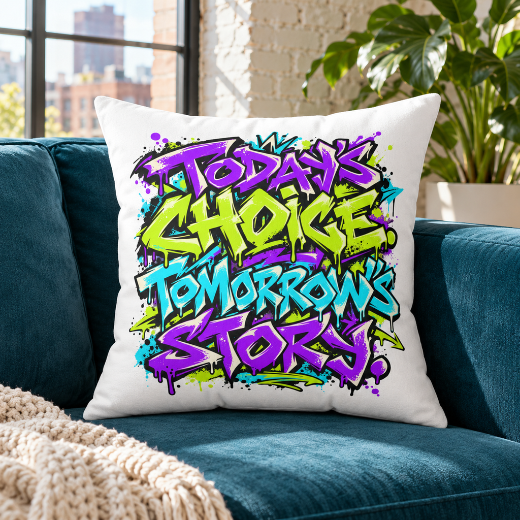 Today’s choice. Tomorrow’s story. — Graffiti & Street Art — white pillow — lifestyle
