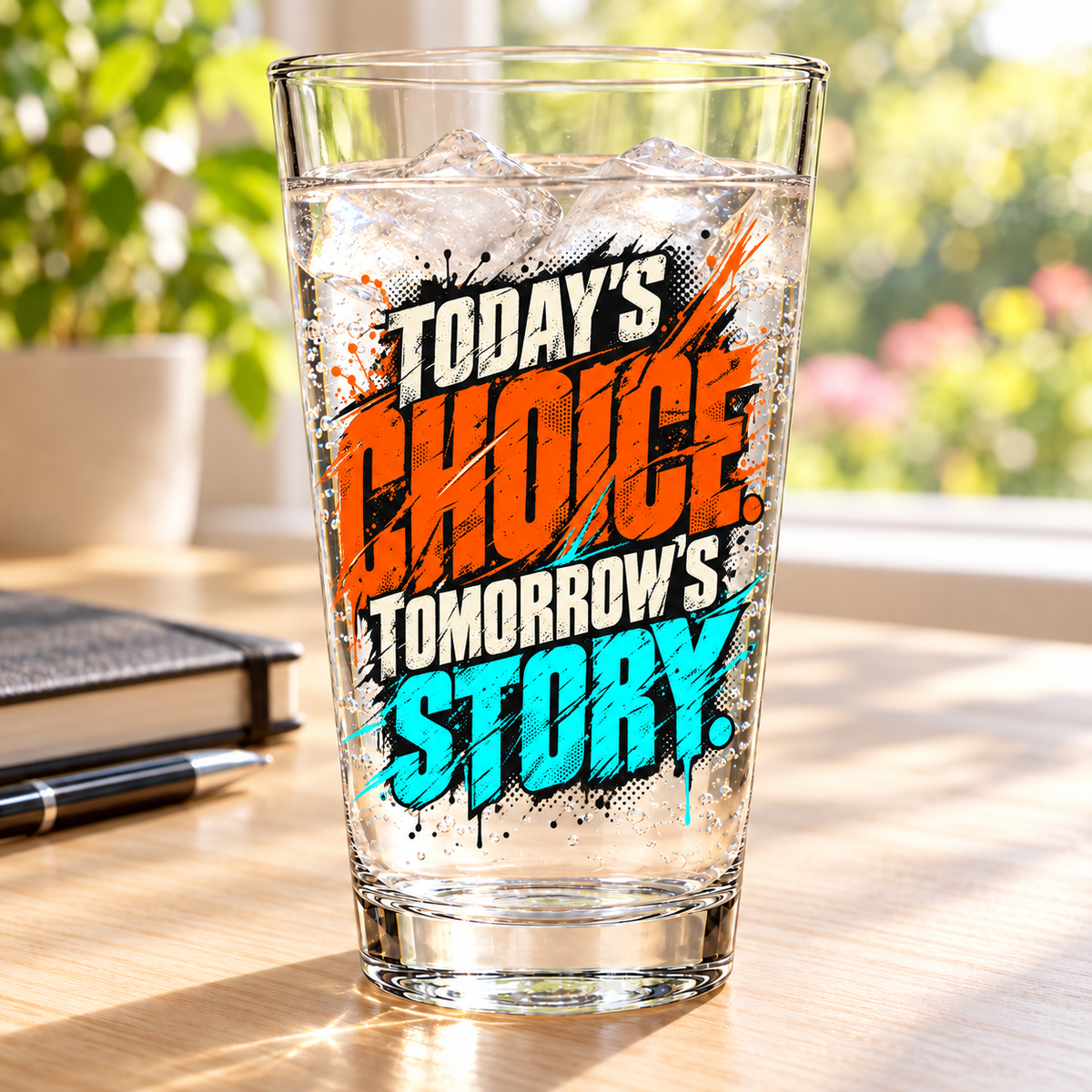 Today’s choice. Tomorrow’s story. — Grunge & Vibrant — pint glass — lifestyle