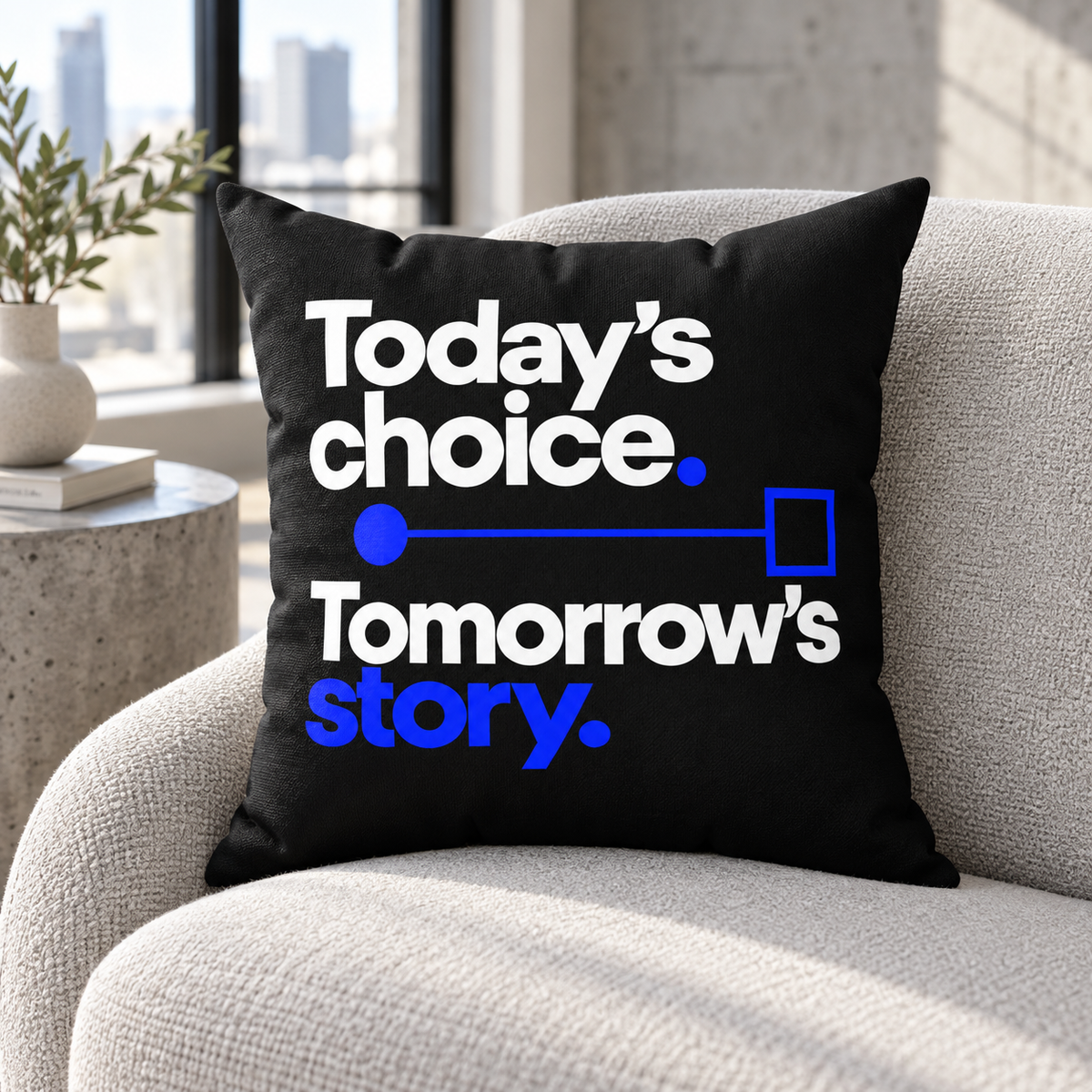 Today’s choice. Tomorrow’s story. — Modern & Minimalist — Black pillow — lifestyle