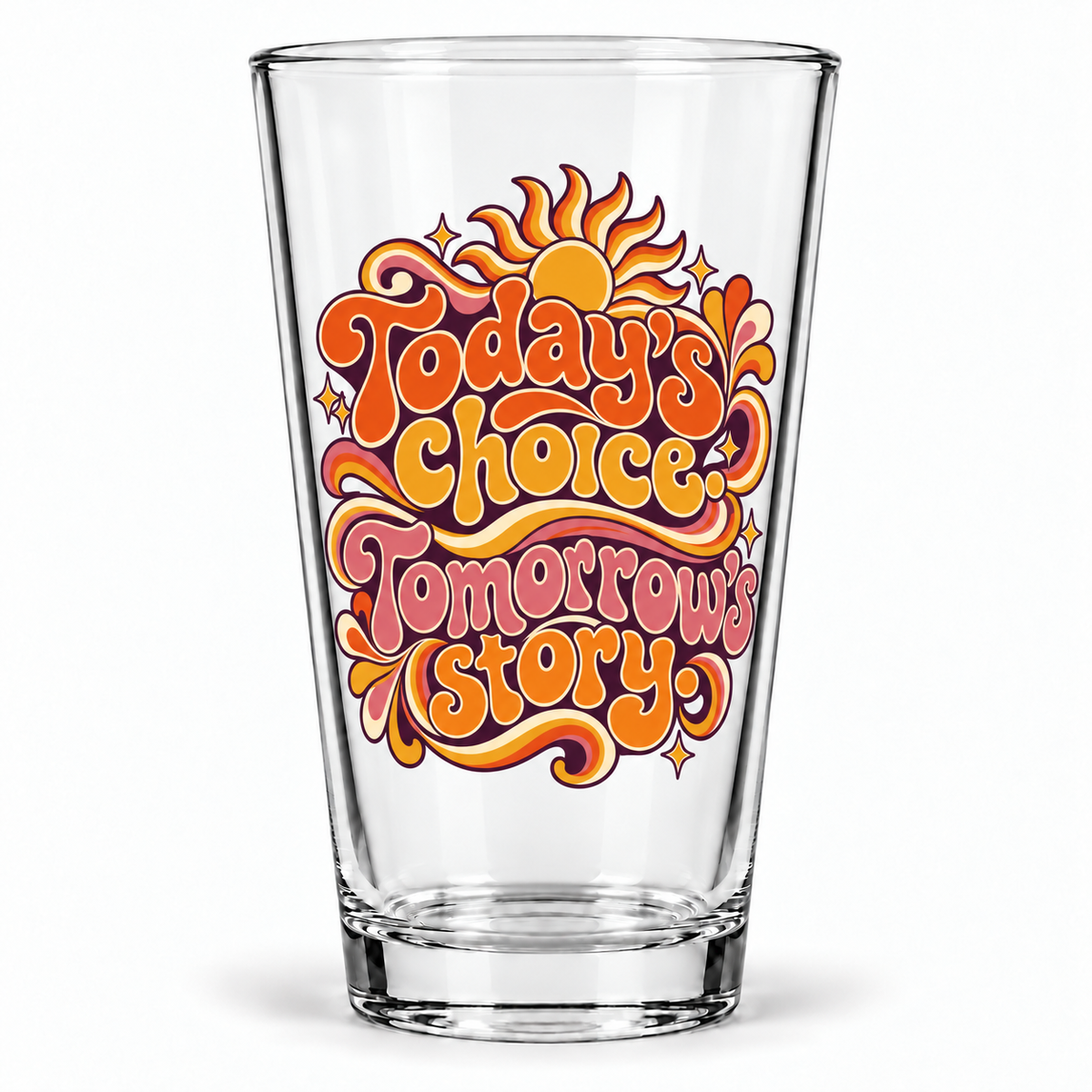 Today’s choice. Tomorrow’s story. — Retro & Psychedelic — pint glass — hero