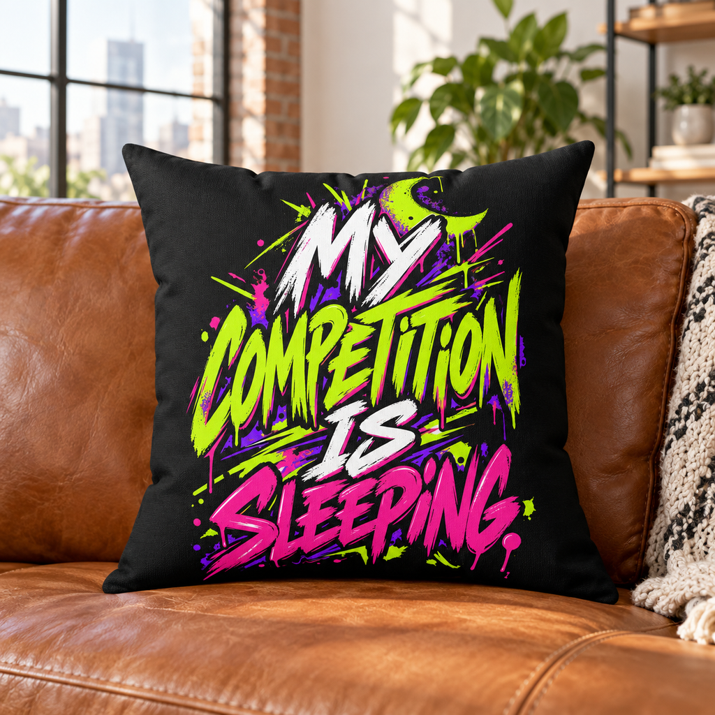 My Competition Is Sleeping. — black pillow — lifestyle