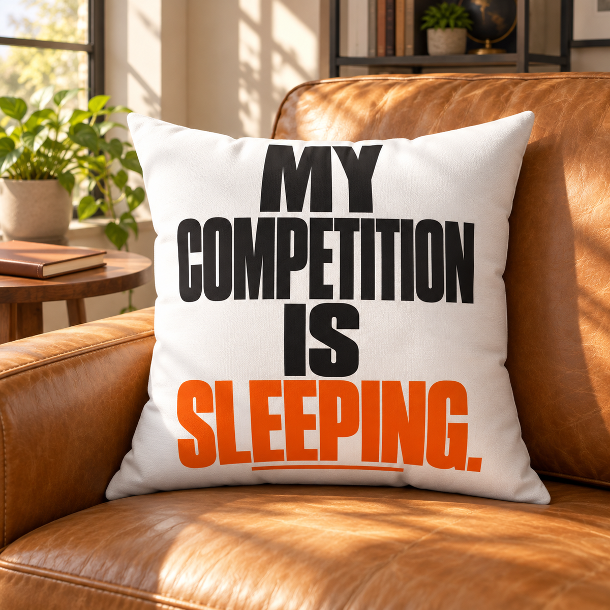My competition is sleeping. — Simple & Direct — white pillow — lifestyle
