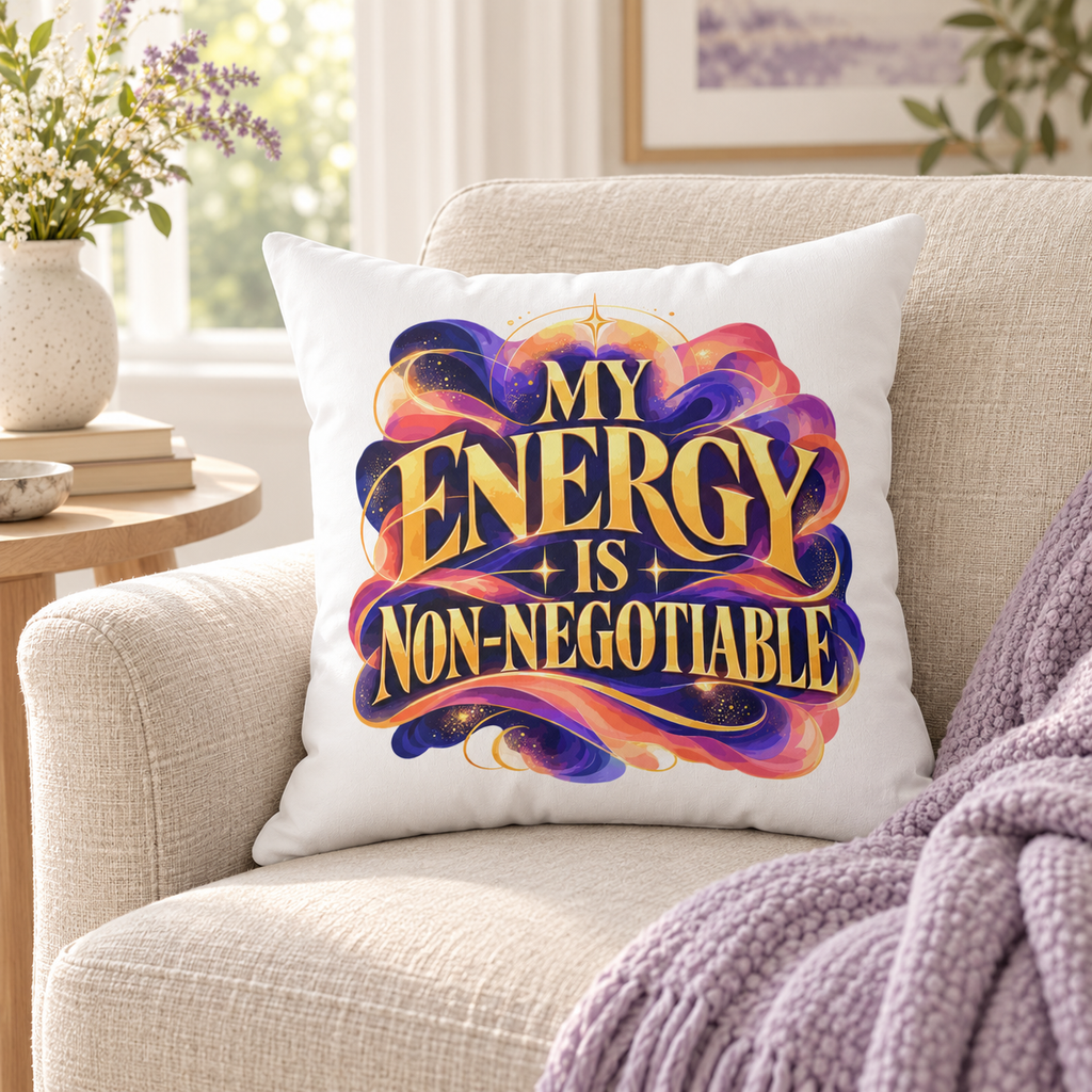 My Energy Is Non-Negotiable Inspirational & Artistic white pillow — lifestyle