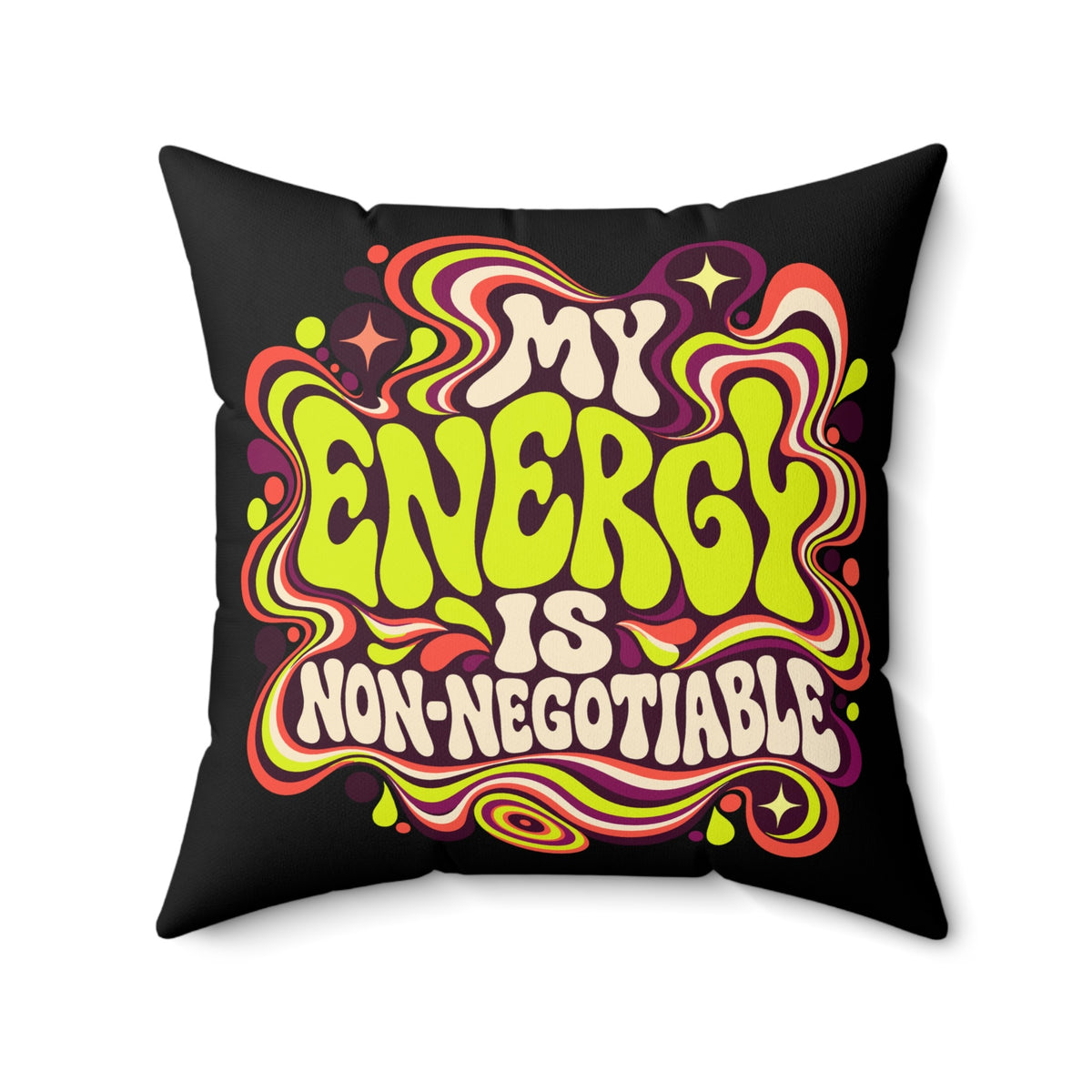 My Energy Is Non-Negotiable — Retro & Psychedelic black pillow front 20