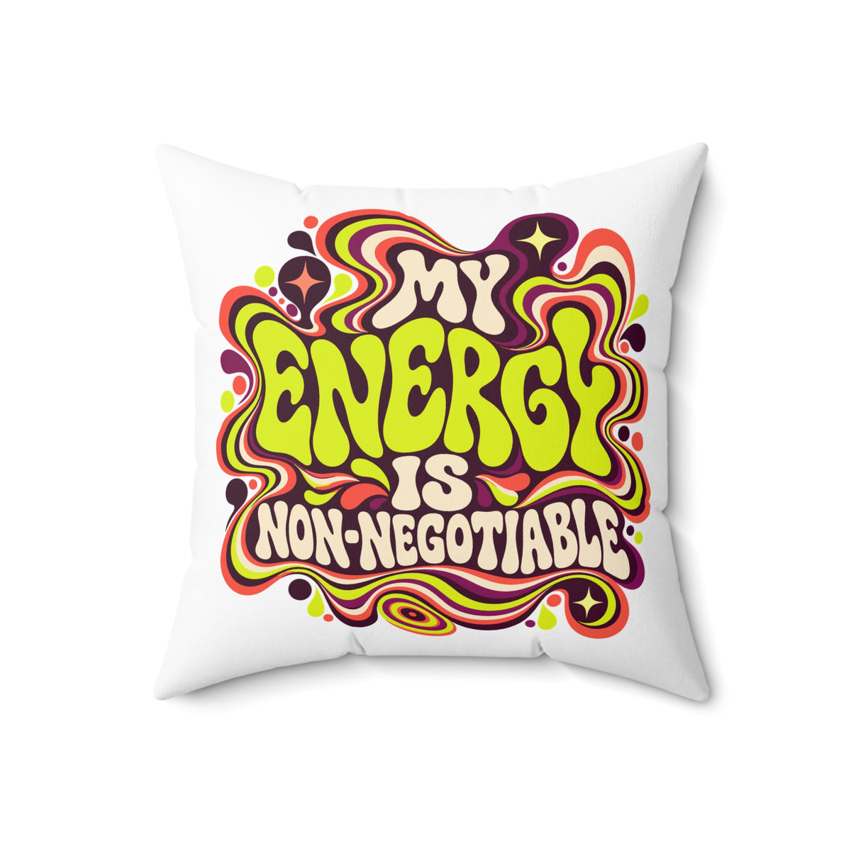 My Energy Is Non-Negotiable — Retro & Psychedelic white pillow front 18