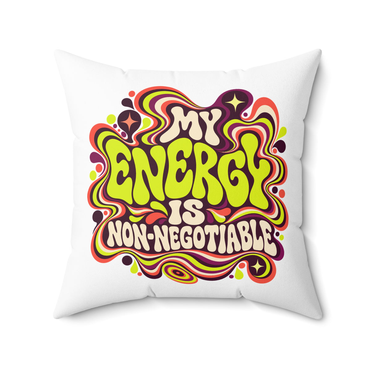 My Energy Is Non-Negotiable — Retro & Psychedelic white pillow front 20