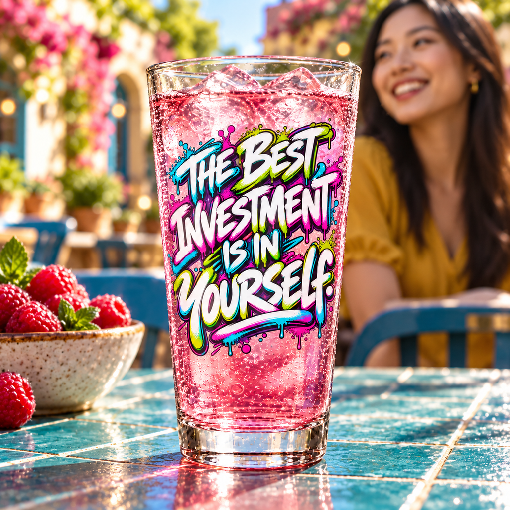 The Best Investment Is In Yourself. Pint Glass — Graffiti & Street Art — lifestyle with a tapered pint glass