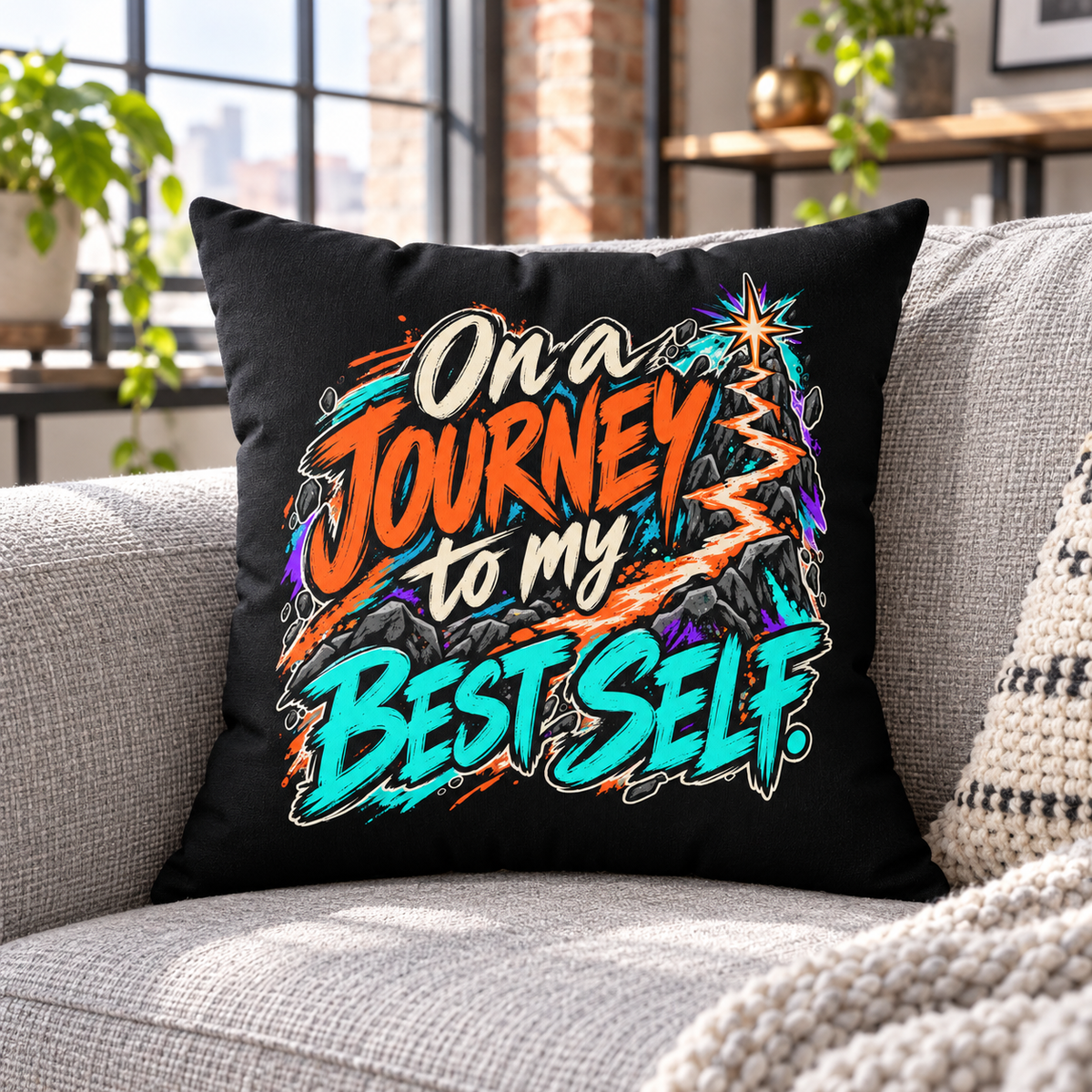 On a journey to my best self. — black pillow — lifestyle