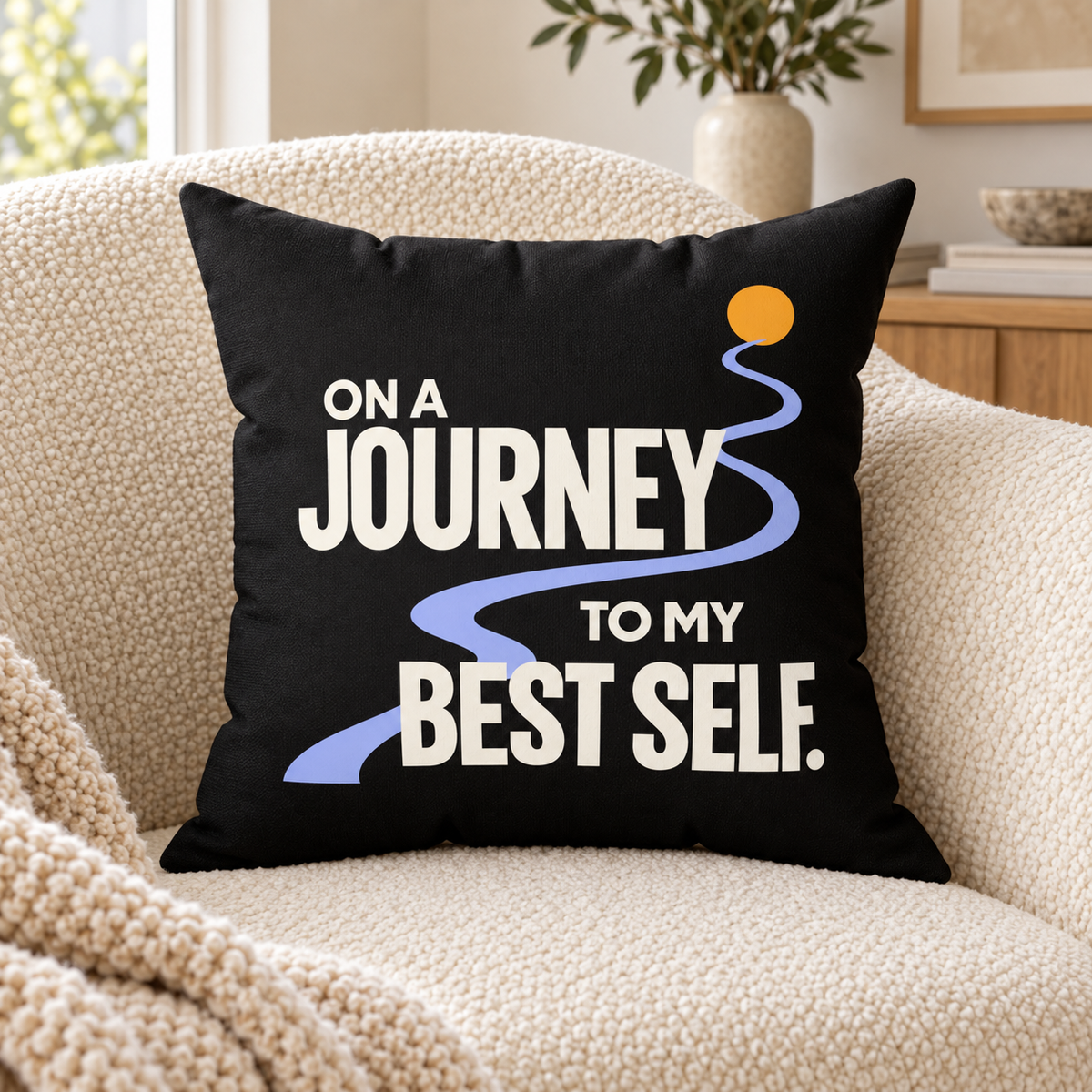 On a journey to my best self. — black pillow — lifestyle