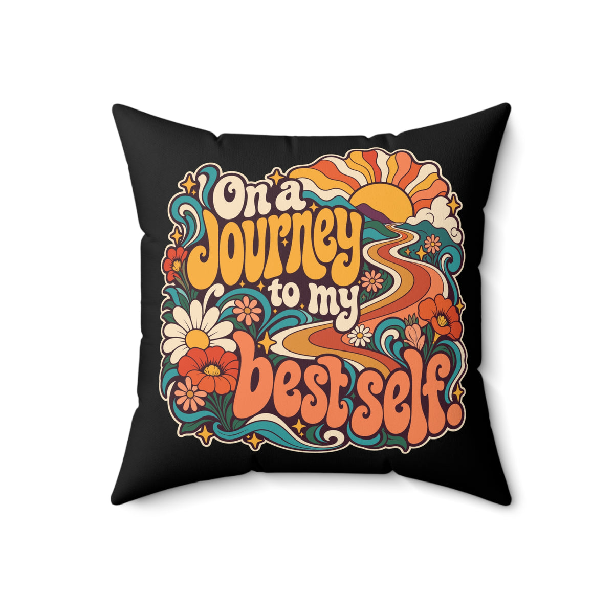 On a journey to my best self. — retro — black pillow — 18-front