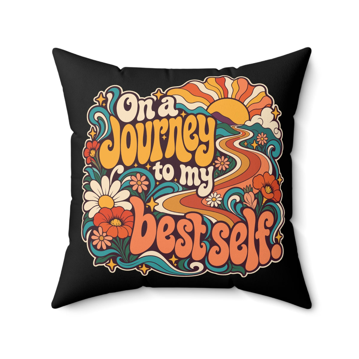 On a journey to my best self. — retro — black pillow — 20-front