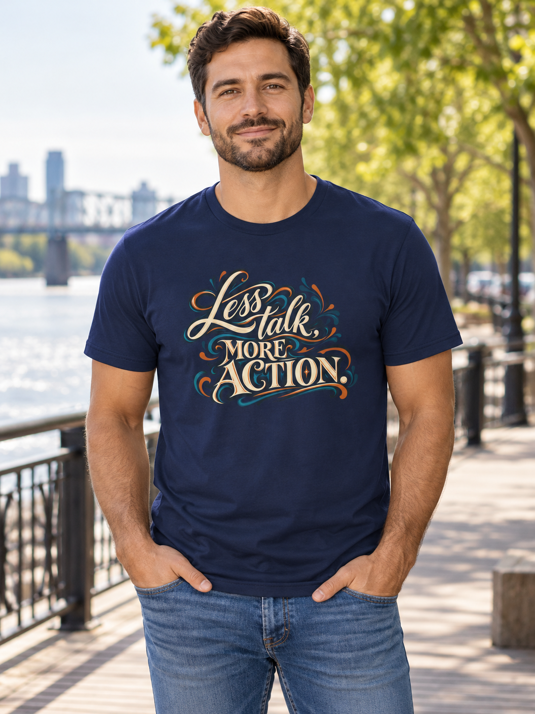 Less Talk, More Action. — Inspirational & Artistic — Navy — lifestyle