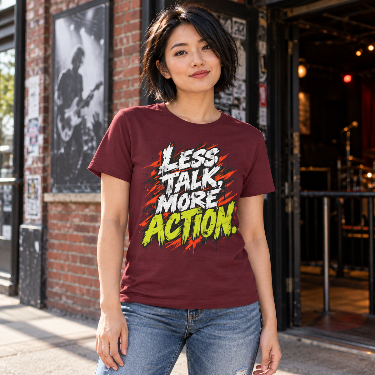 Less Talk, More Action. — Grunge & Vibrant — Maroon — lifestyle