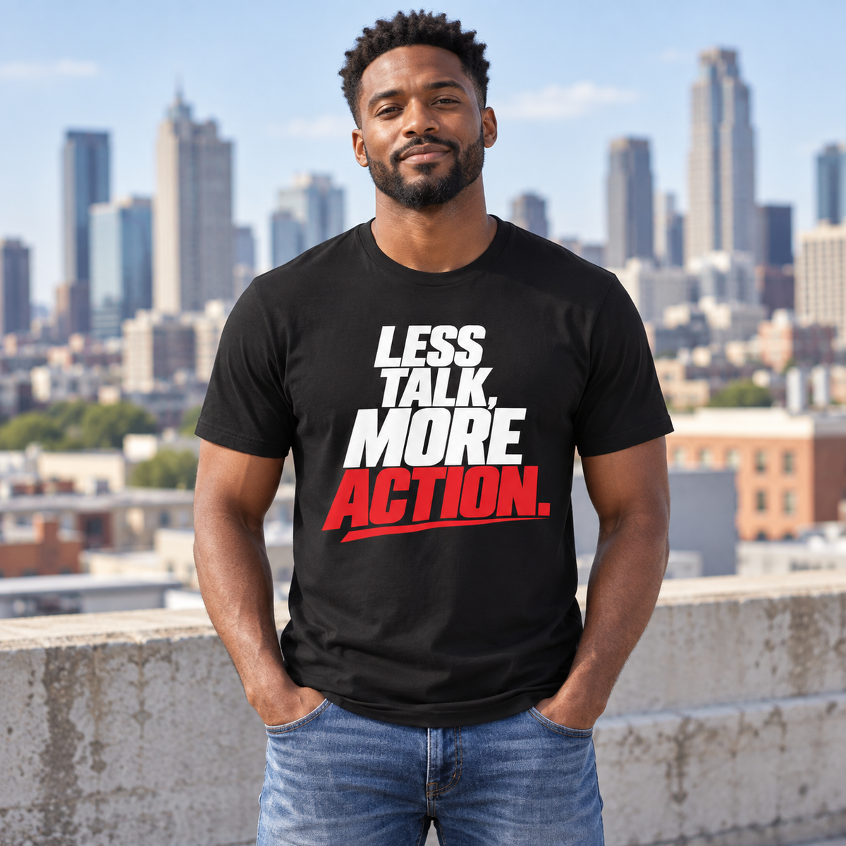 Less Talk, More Action. — Simple & Direct — Black — lifestyle