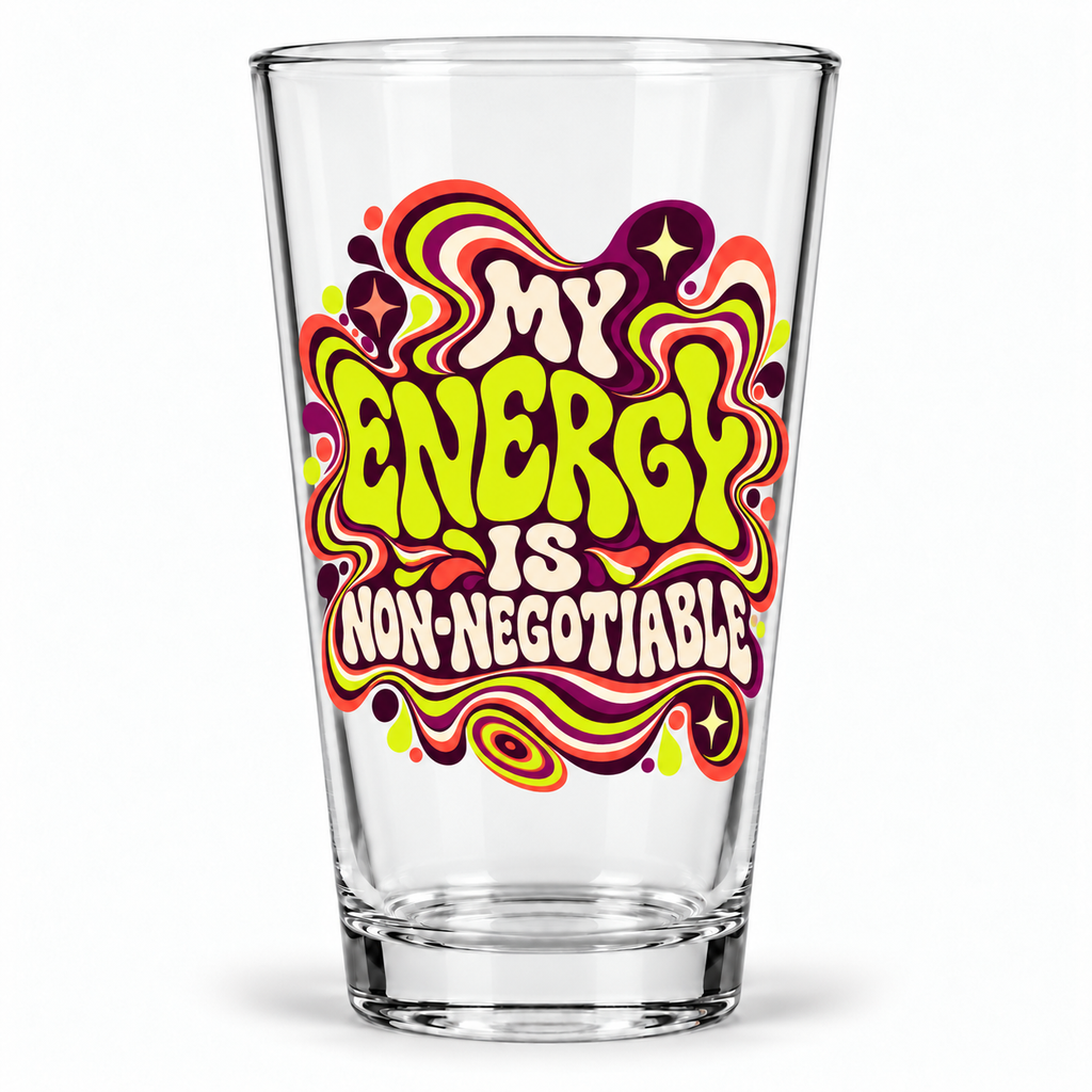 My Energy Is Non-Negotiable Retro & Psychedelic pint glass front