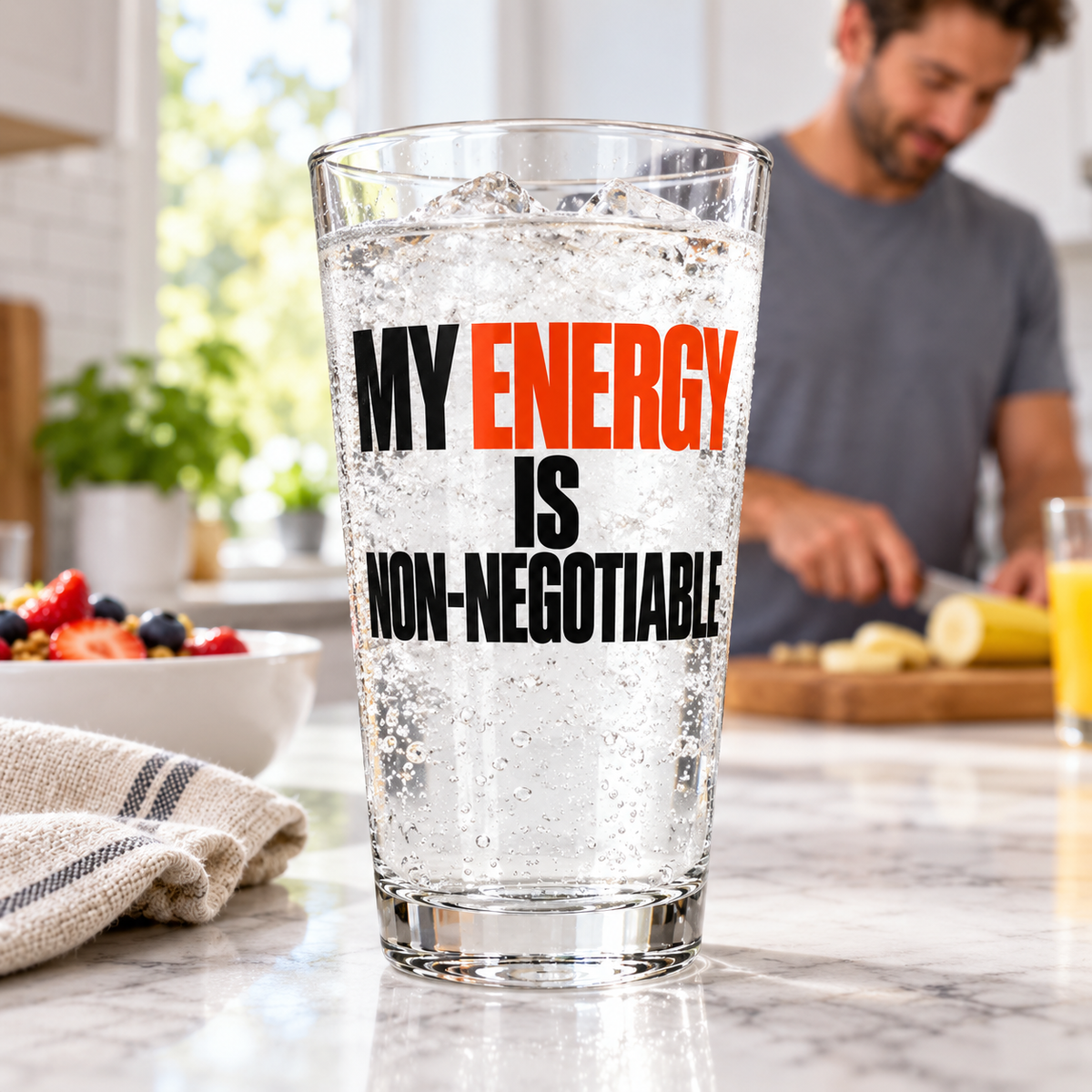 My Energy Is Non-Negotiable Simple & Direct pint glass lifestyle scene