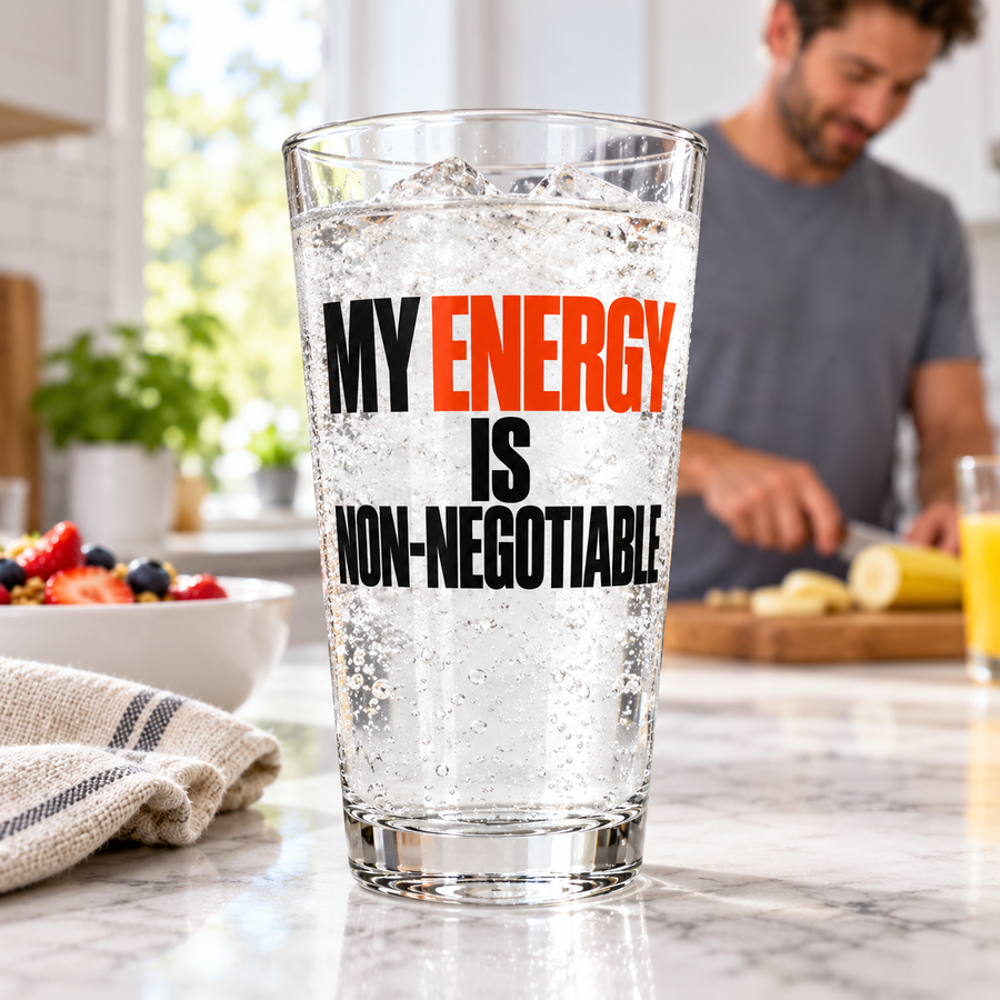 My Energy Is Non-Negotiable Simple & Direct pint glass lifestyle scene