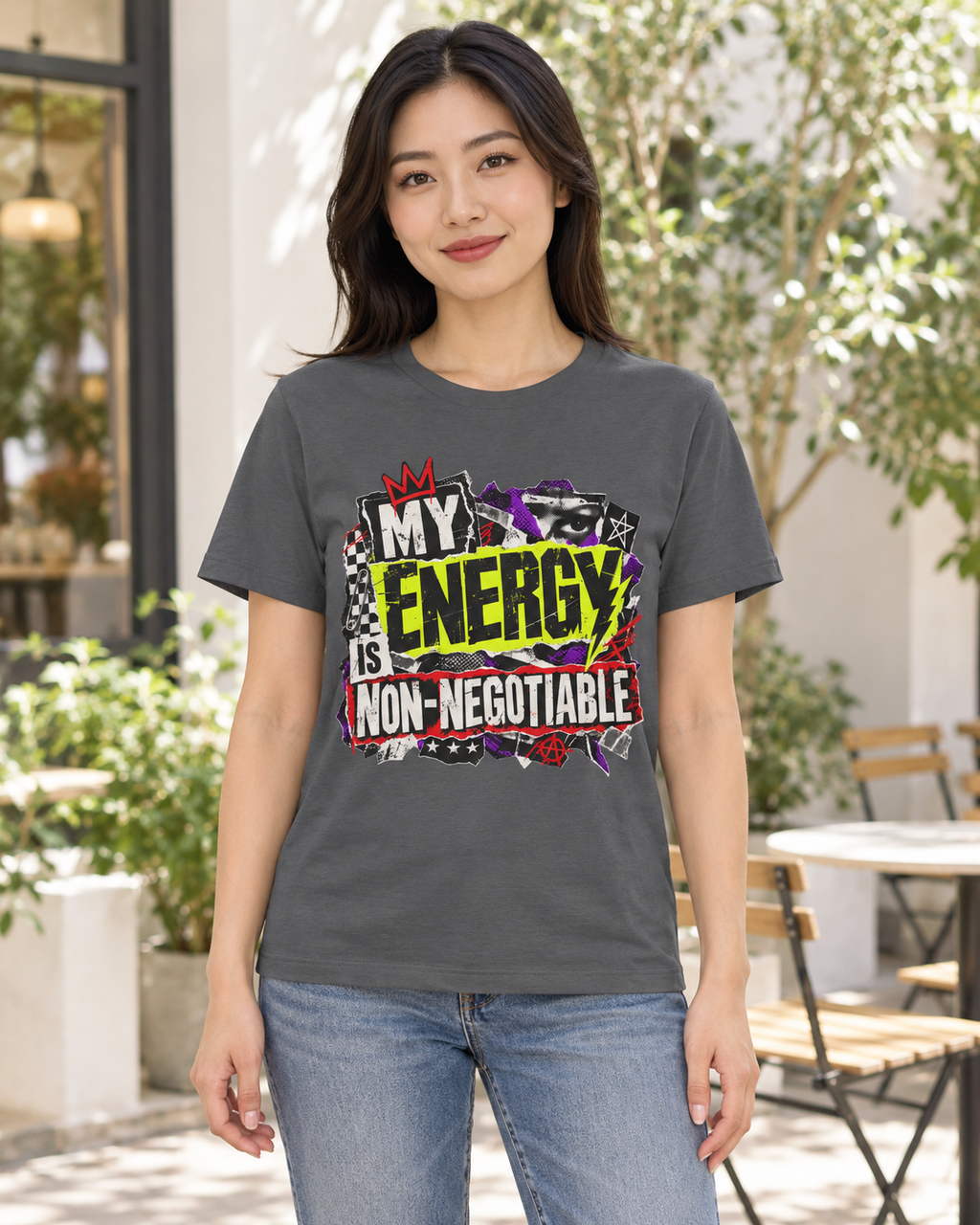 asphalt My Energy Is Non-Negotiable T-shirt lifestyle mockup