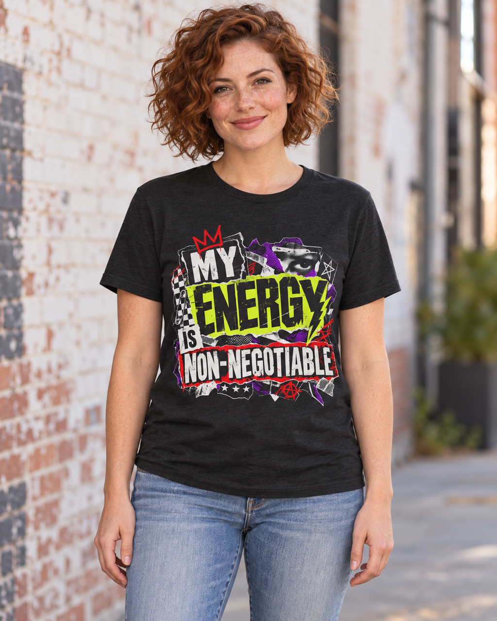 black heather My Energy Is Non-Negotiable T-shirt lifestyle mockup