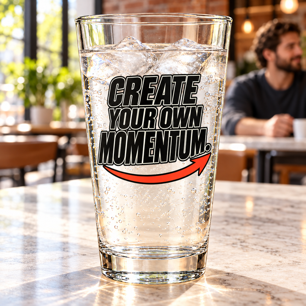 Create Your Own Momentum. Pint Glass — Simple & Direct — lifestyle