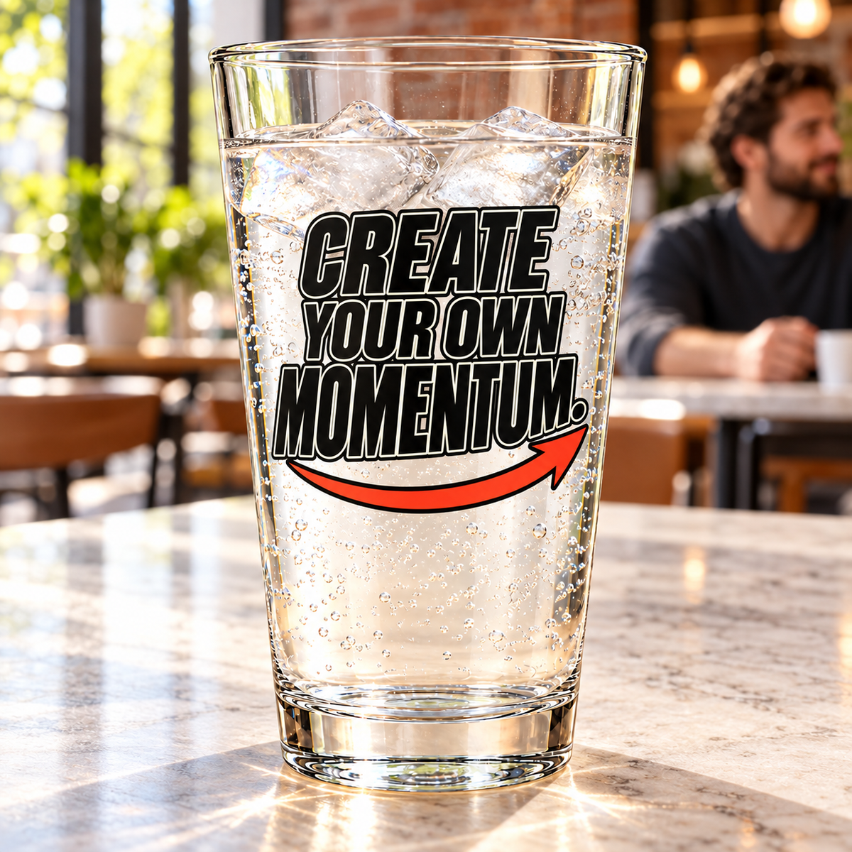Create Your Own Momentum. Pint Glass — Simple & Direct — lifestyle