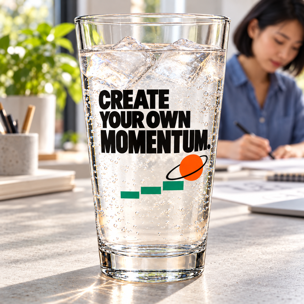 Create Your Own Momentum. Pint Glass — Modern & Minimalist — lifestyle