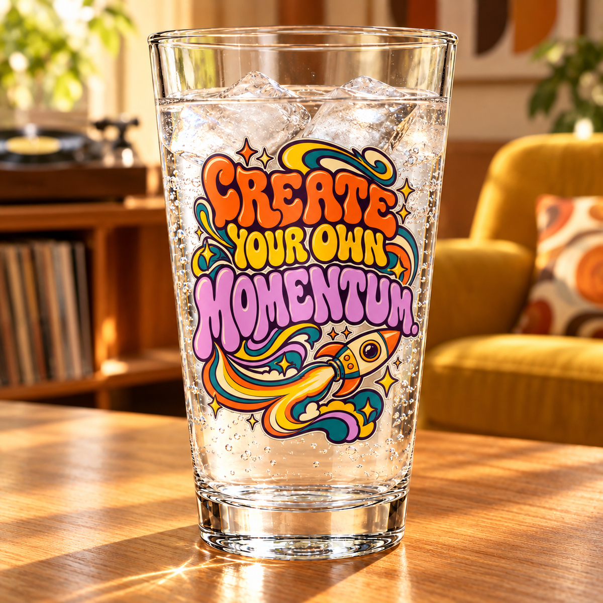 Create Your Own Momentum. Pint Glass — Retro & Psychedelic — lifestyle