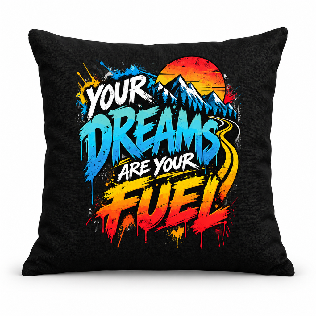 Echo Motif Your Dreams Are Your Fuel Grunge & Vibrant black pillow clean mockup