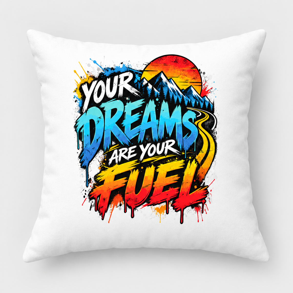 Echo Motif Your Dreams Are Your Fuel Grunge & Vibrant white pillow clean mockup