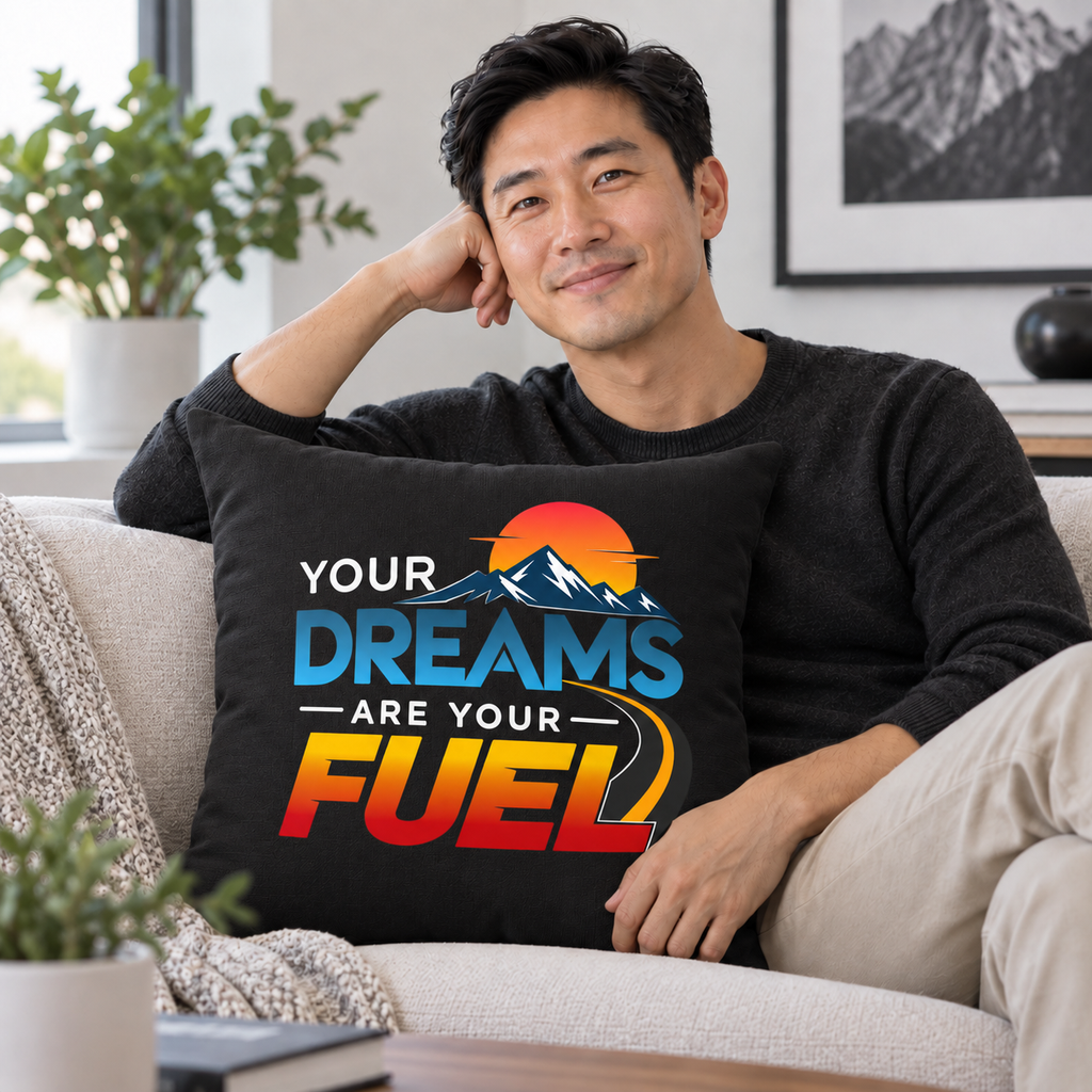 Echo Motif Your Dreams Are Your Fuel Modern & Minimalist black pillow lifestyle mockup